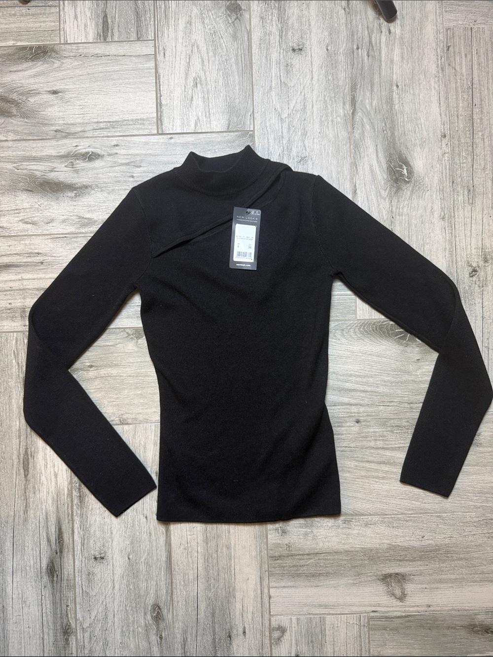 New Look Black Ribbed Mock Slit Neck Top